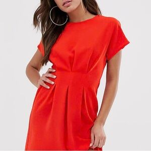 NWOT Red Size 8 ASOS DESIGN Nipped In Waist Mini Dress Short Cap Sleeve w Pleats